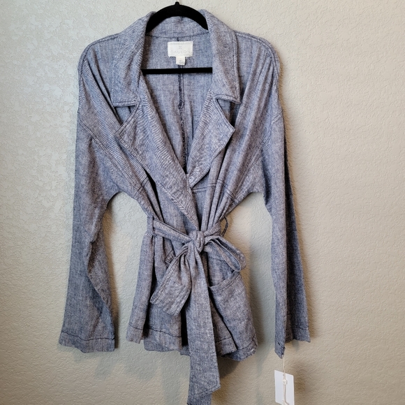 NWT Navy Cross Dye Belted Linen Blend Jacket - Picture 2 of 9